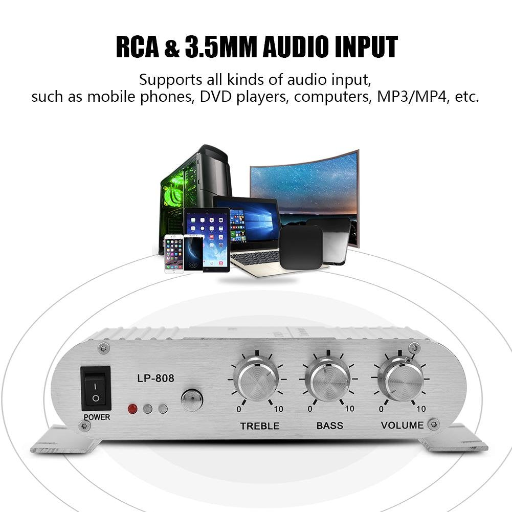 Stereo Amplifier, Mini 20W 2 Channel HiFi Stereo Bass Power Amplifier, Home/Car Audio Digital Amp Support 3.5mm Audio Jack Input Port