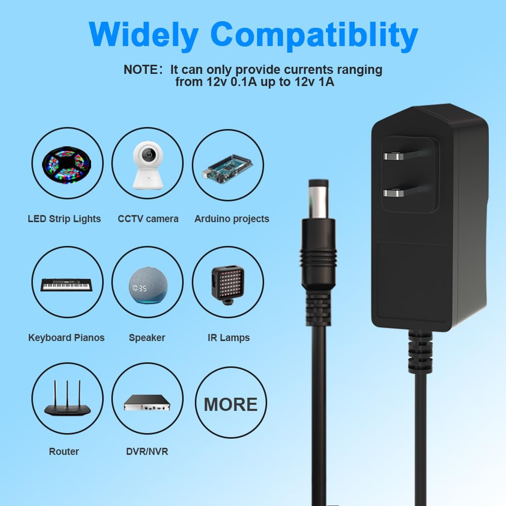 ENGFYADSY 12V 1A Power Supply Adapter, 12W AC/DC Switching Adapter, for Camera, LED Strip Light, Routers, Speakers, Home Appliances, Scanner and more…