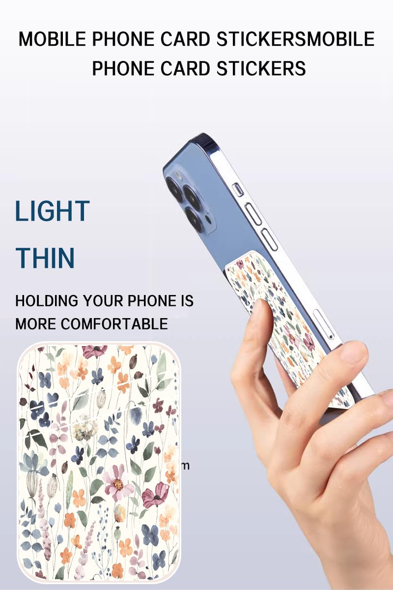 AOHRO Phone Card Holder - Dual Pocket Leather Wallet with Adhesive, Cute Credit Card Holder for Most Phones - Colorful Boho Leaf