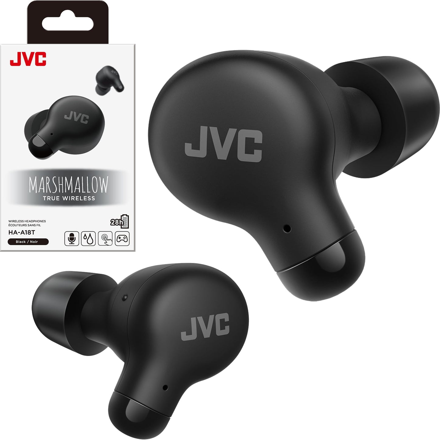 JVC Marshmallow True Wireless Bluetooth 5.3 Earbuds - 28H Battery, Memory Foam Earpieces for All-Day Comfort, IPX4 Water Resistant, Mic, Compact…
