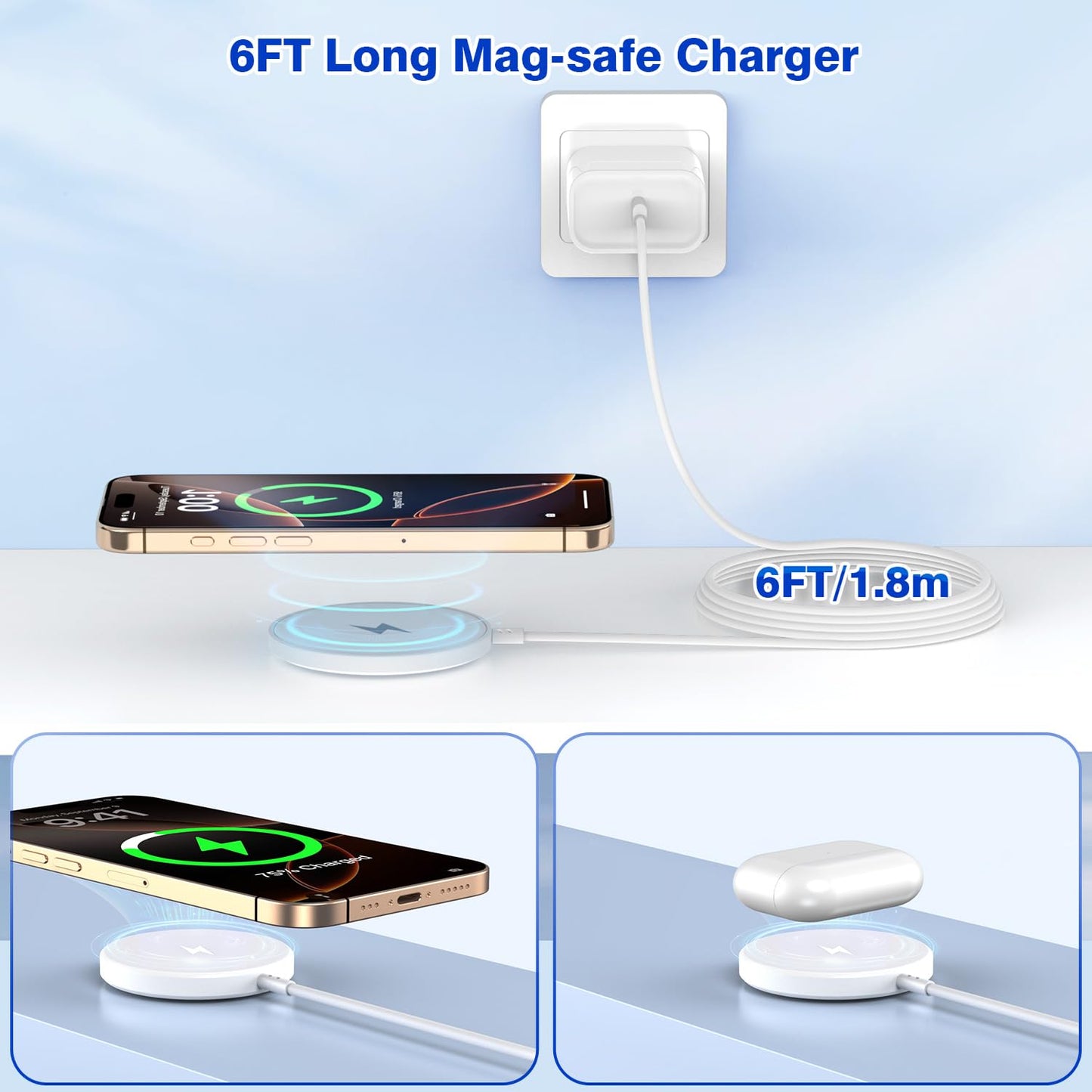 [Apple MFi Certified]Magnetic Wireless Charger Apple Mag Safe Charger,15W 6FT Fast Wireless Charging Pad for AppleiPhone 16 Pro Max/16 Pro/16 Plus/15