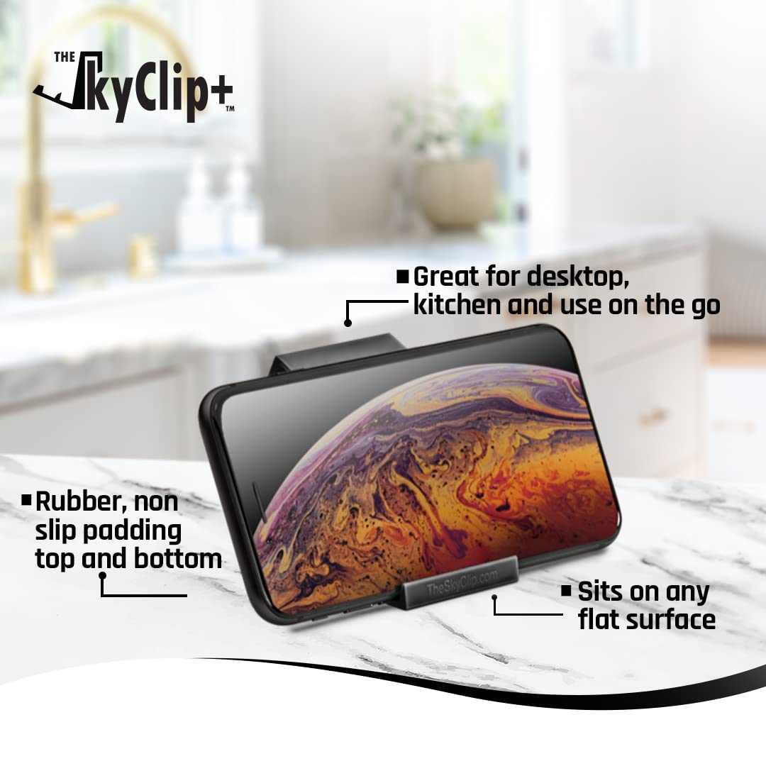 The SkyClip+ Phone & Tablet Holder for Air Travel, Home and Office Use - Inflight Phone Mount & Stand Compatible with iPhone, Android, Kindle
