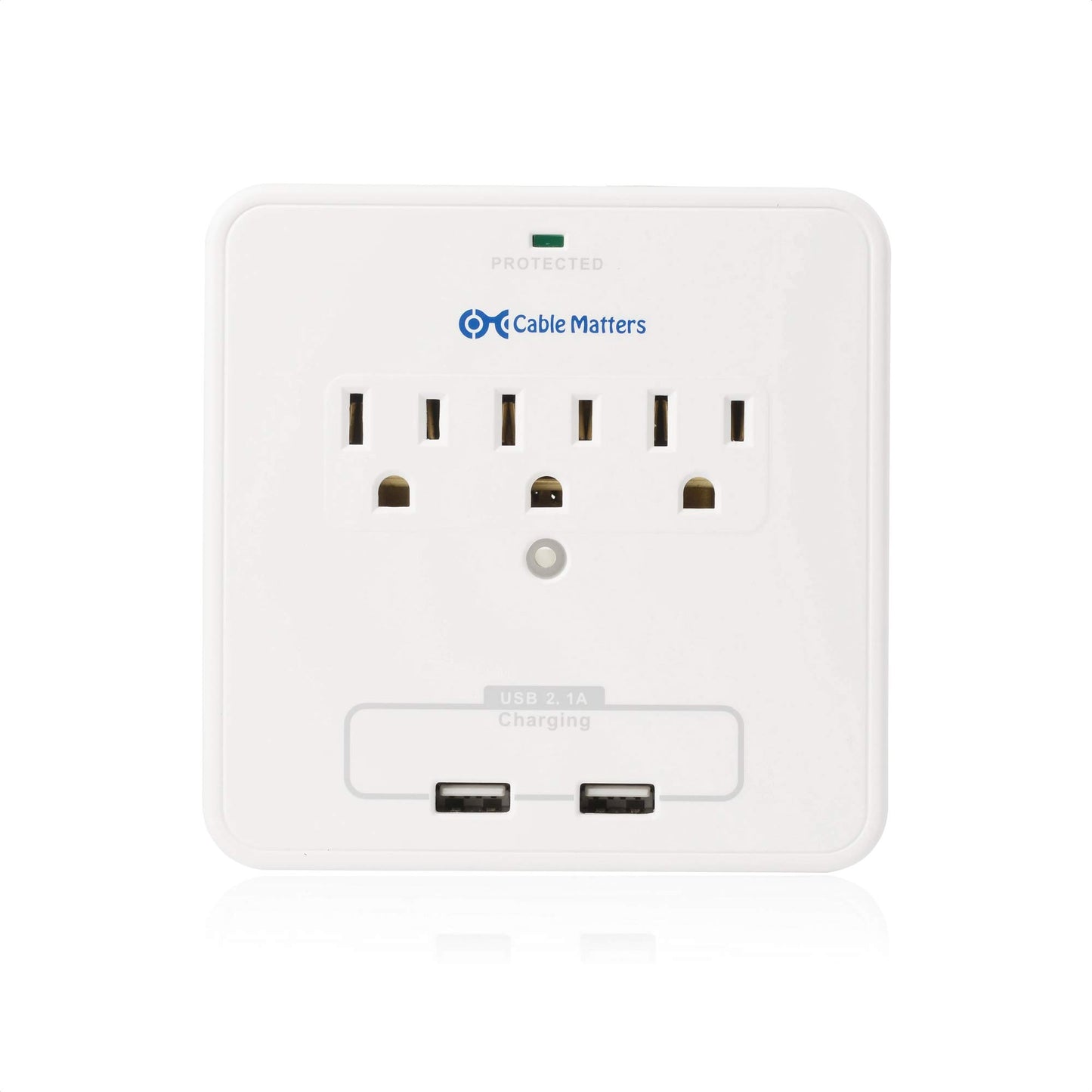 Cable Matters 3 Outlet Wall Mount Surge Protector with USB Charging and 3 Inch Wide Slide-Out Smartphone Holders White