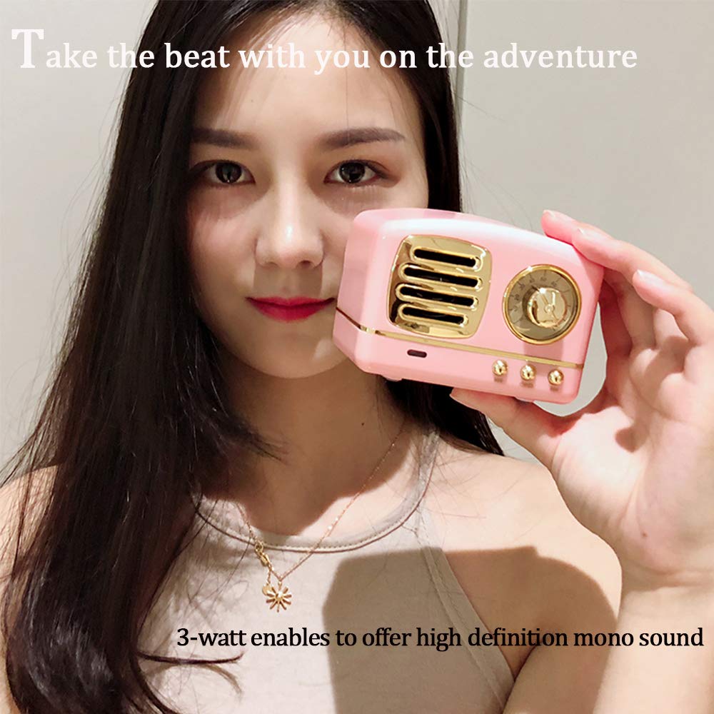 Dosmix Portable Bluetooth Stereo Speaker, Enhanced Bass Retro Wireless Vintage Speaker with TF Card Slot, Built-in Mic for Travel, Home, Beach