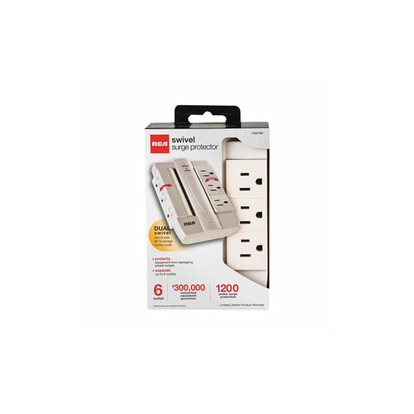 RCA PSWTS6F Wall Tap Surge Protector with 6 Swivel Outlets,White