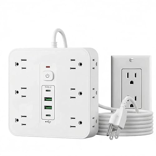16-in-1 Surge Protector Power Strip with 12 AC Outlets, 4 USB Ports (2 USB-C & 2 USB-A) | 10A Overload Protection, Flat Plug Extension Cord for Home