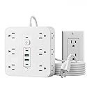 16-in-1 Surge Protector Power Strip with 12 AC Outlets, 4 USB Ports (2 USB-C & 2 USB-A) | 10A Overload Protection, Flat Plug Extension Cord for Home