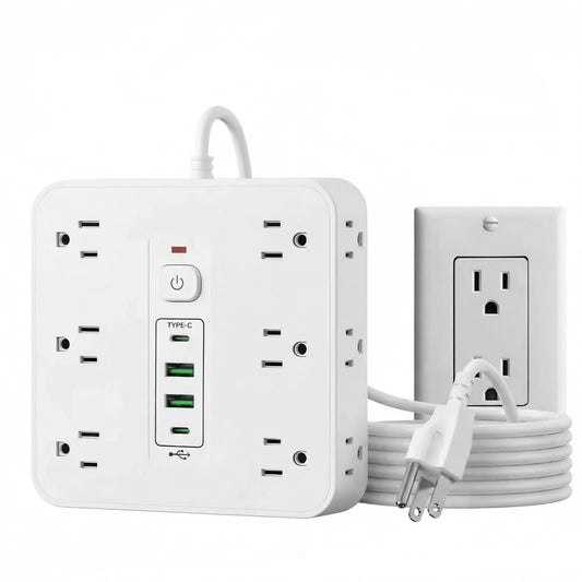 16-in-1 Surge Protector Power Strip with 12 AC Outlets, 4 USB Ports (2 USB-C & 2 USB-A) | 10A Overload Protection, Flat Plug Extension Cord for Home