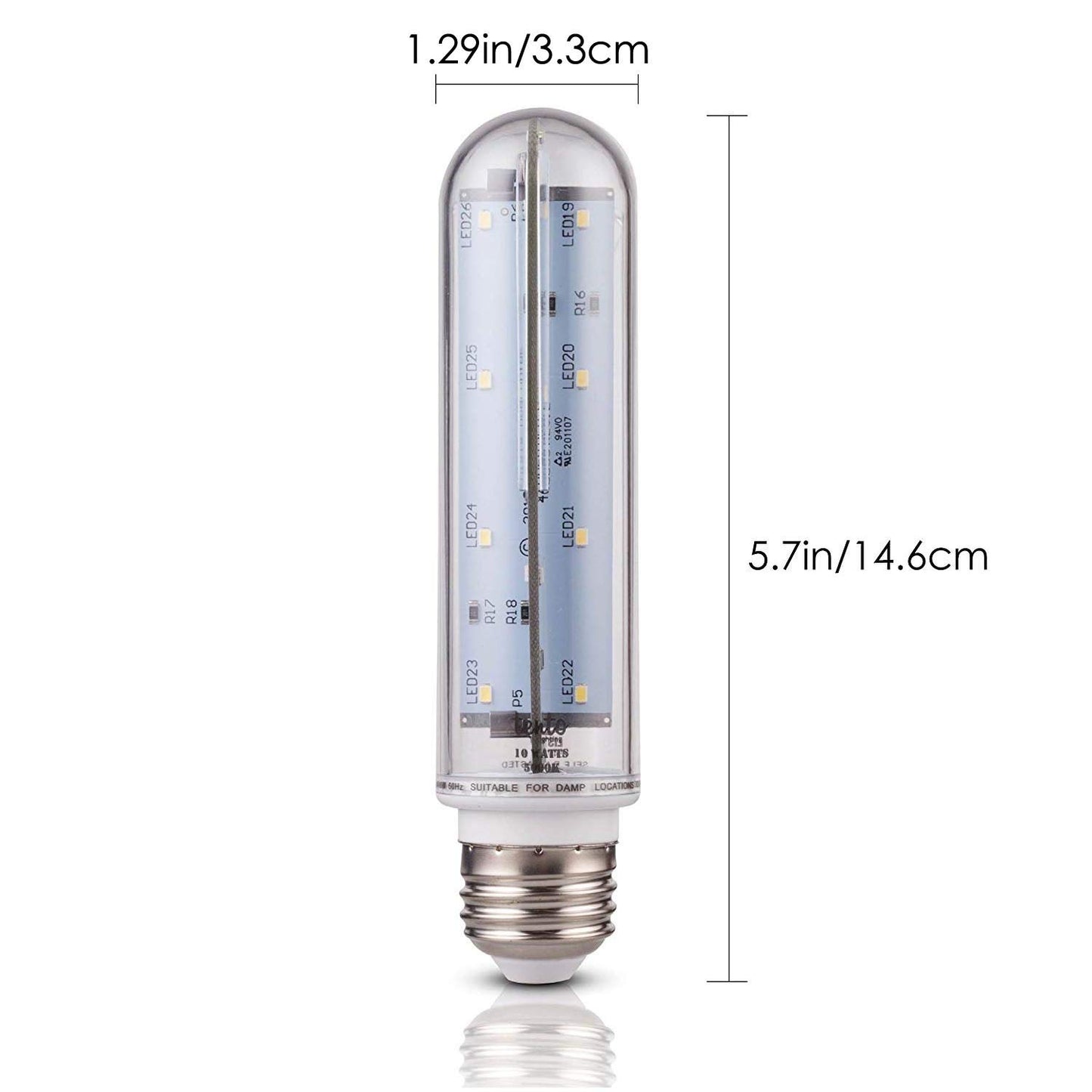 tento Lighting T10 LED Bulb 60W Clear Tubular, E26 Medium Base, Sub Zero Fridge and Freezer Lightbulb Replacement Aquarium UL Listed Energy Star Piano
