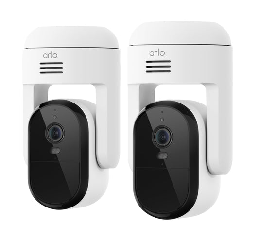 Arlo Essential Pan Tilt Security Camera 2K - Wired Plug-in Power Outdoor Camera, Person Recognition, Package Detection, Animated Preview, 1-Month
