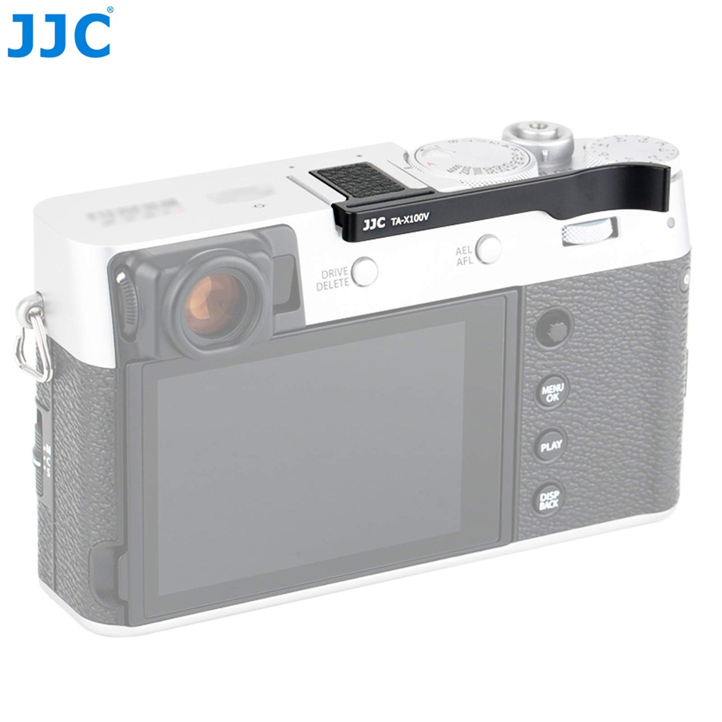 JJC TA-X100V Black Thumbs Up Grip for Fuji X100V Camera, Hot Shoe Thumb Grip Comaptible with Fujifilm X100V X100F X-E3, Made of Premium Anodized