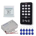 HFeng Access Control System Kit 125KHz RFID Keypad + DC12V 3A Power Supply Controller + Door Exit Button + 10pcs Keyfobs Card for Home Alarm