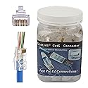 RJ45 CAT5 CAT5e Pass Through Connectors 50Pack End Ethernet 8P8C GoldPlated Modular Plug for Unshielded Twisted Pair Solid Wire Standard Cables