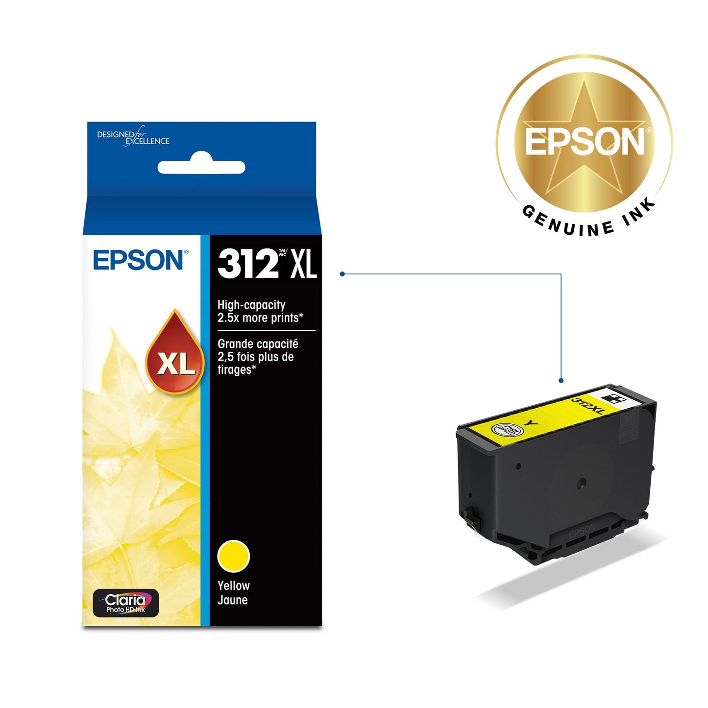 EPSON 312 Claria Photo HD Ink High Capacity Yellow Cartridge (T312XL420-S) Works with Expression XP-8500, 8600, 8700, 15000