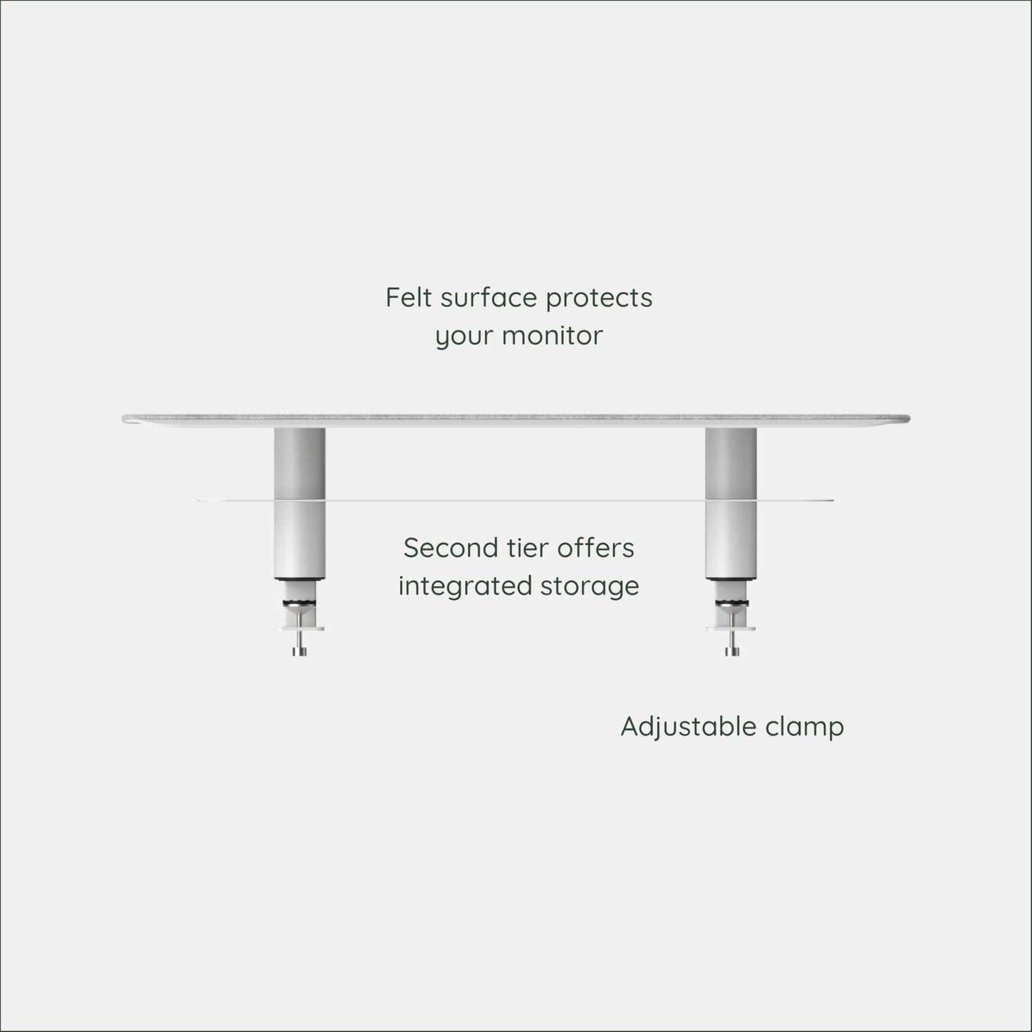 Branch Monitor Stand - Elegant, Durable Powder-Coated Steel Stand with Soft Felt Liner - Small Monitor Riser Second Tier Storage - Installs with a