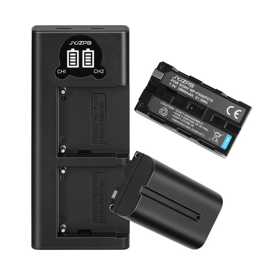 JYJZPB 2 Pack NP-F550 Batteries and Dual Charger Compatible for Sony NP F970 F750 F770 F960 F550 F530 F570 CCD-SC55 TR516 TR716 TR818 TR910 TR917
