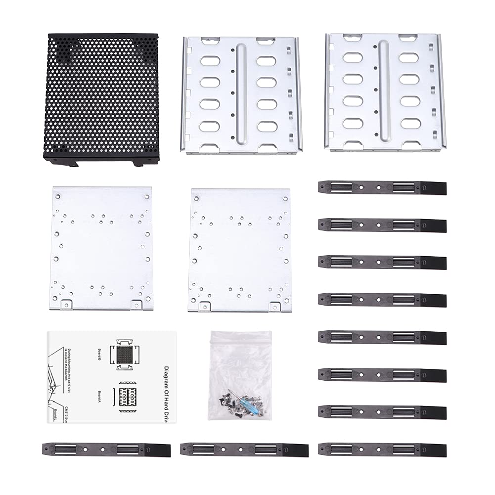 Hard Drive Cage,Galvanized Steel Plate + ABS Plastic Cage Hard Drive Tray Rack with Fan Space,Adapter Rack Bracket for Computer SATA 5.25in to 5X 3.5