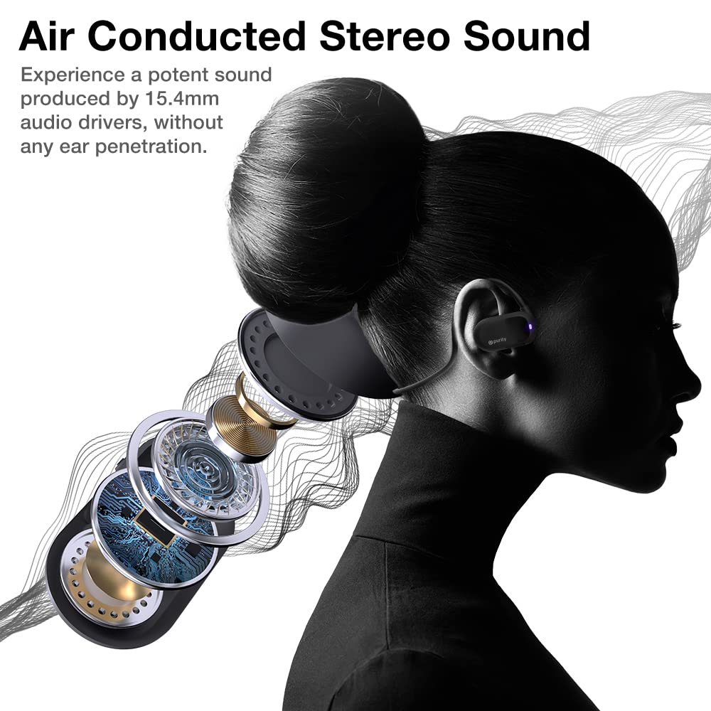 Purity Air Open Ear Headphones - True Air Conduction Wireless Bluetooth Open Ear Earbuds with Dual Mic for iPhone/Android - Secured Long Wearing