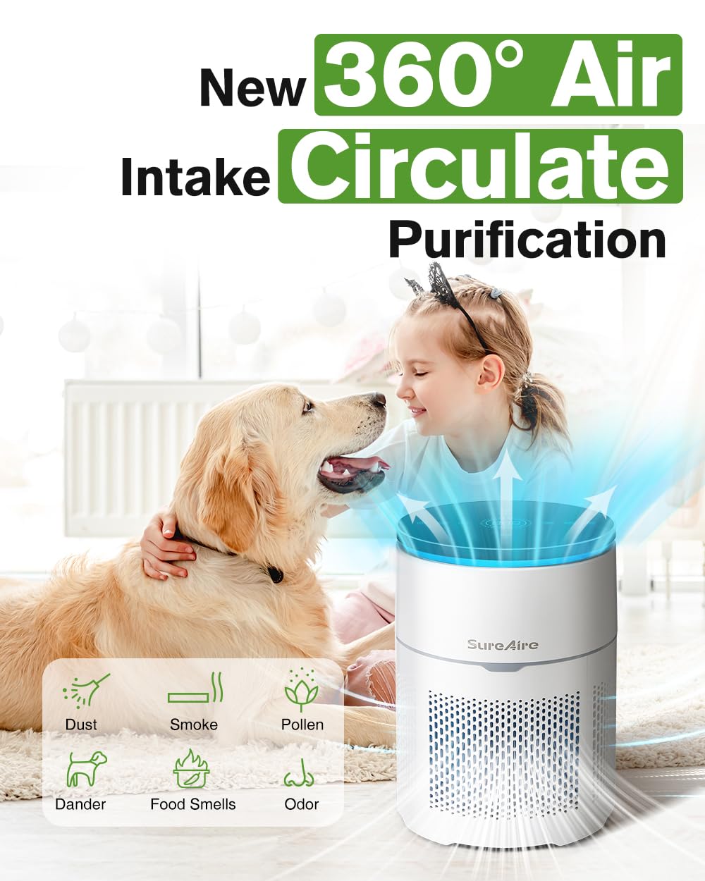 Hepa and Carbon Filter Air Purifier- True Air Purifier for Nursery, Bedroom Office, Filters Smoke, Pet Dander, Odor, Pollen, Dust - Air Filter Home