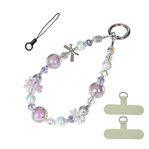 NUANJUYU Handmade Flower & Butterfly Phone Wrist Strap Lanyard - Detachable Anti-Drop Strap with 2 Tether Tabs & Mini Cord - Sparkling Rhinestone