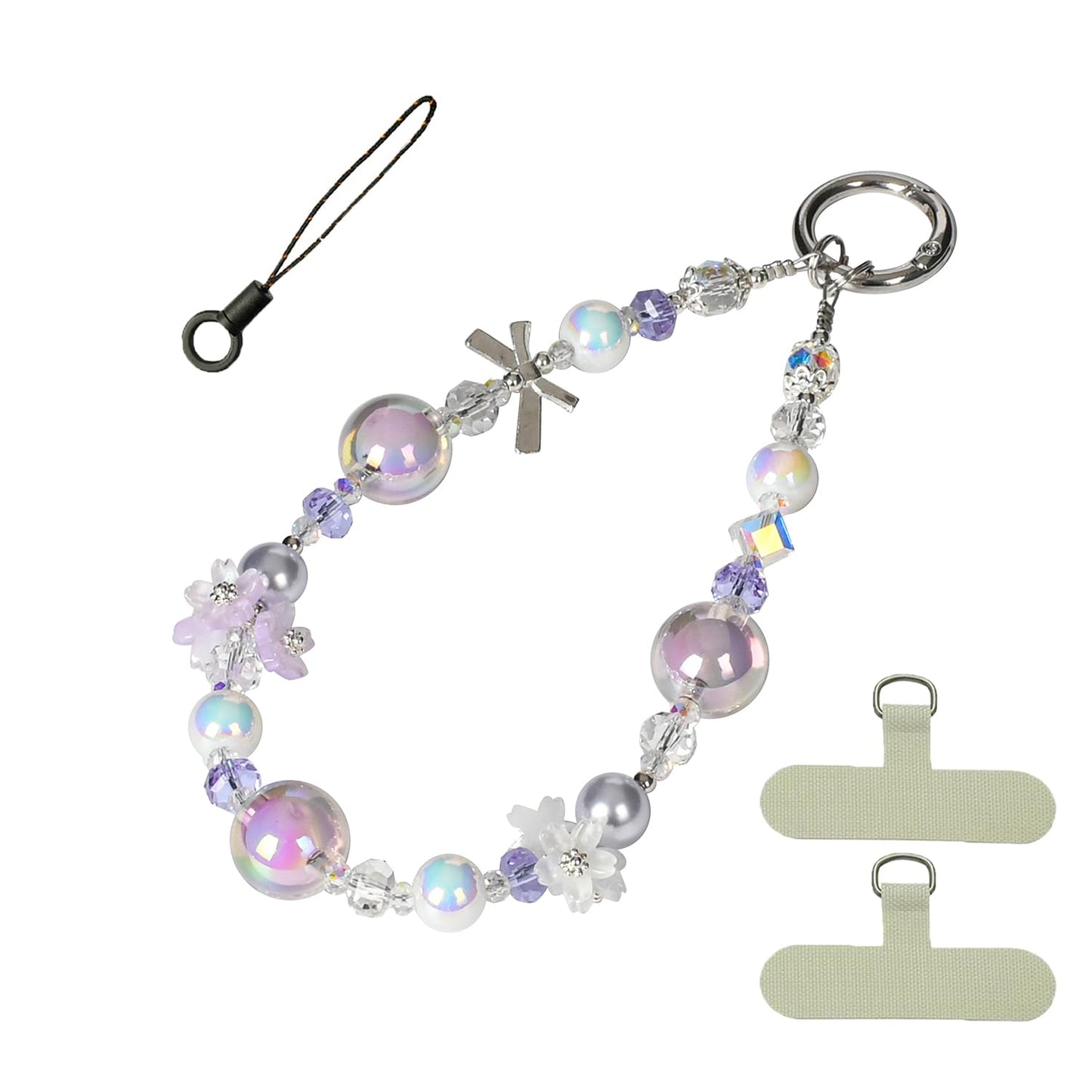NUANJUYU Handmade Flower & Butterfly Phone Wrist Strap Lanyard - Detachable Anti-Drop Strap with 2 Tether Tabs & Mini Cord - Sparkling Rhinestone