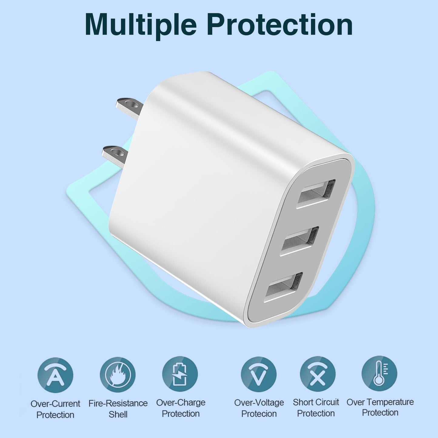 3 USB A Ports Charger Block?YTFCYIKBG Cell Phone wall Chargers?USB Cube wall Plug?for iPhone 14/13/12/11/X/XR/X/8/7/6, Galaxy, Android Phones and More