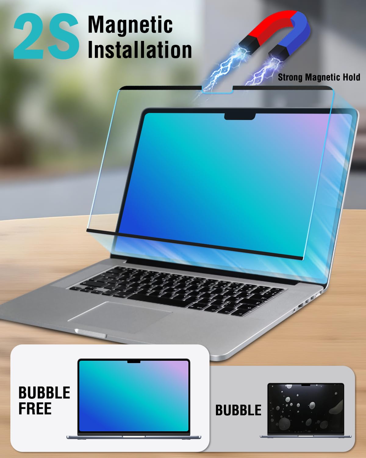 F FORITO Magnetic Anti Blue Light Screen Protector Compatible with 2026 MacBook Neo 13 inch (2026, A18 Pro Chip), Bubble-Free Install, Removable