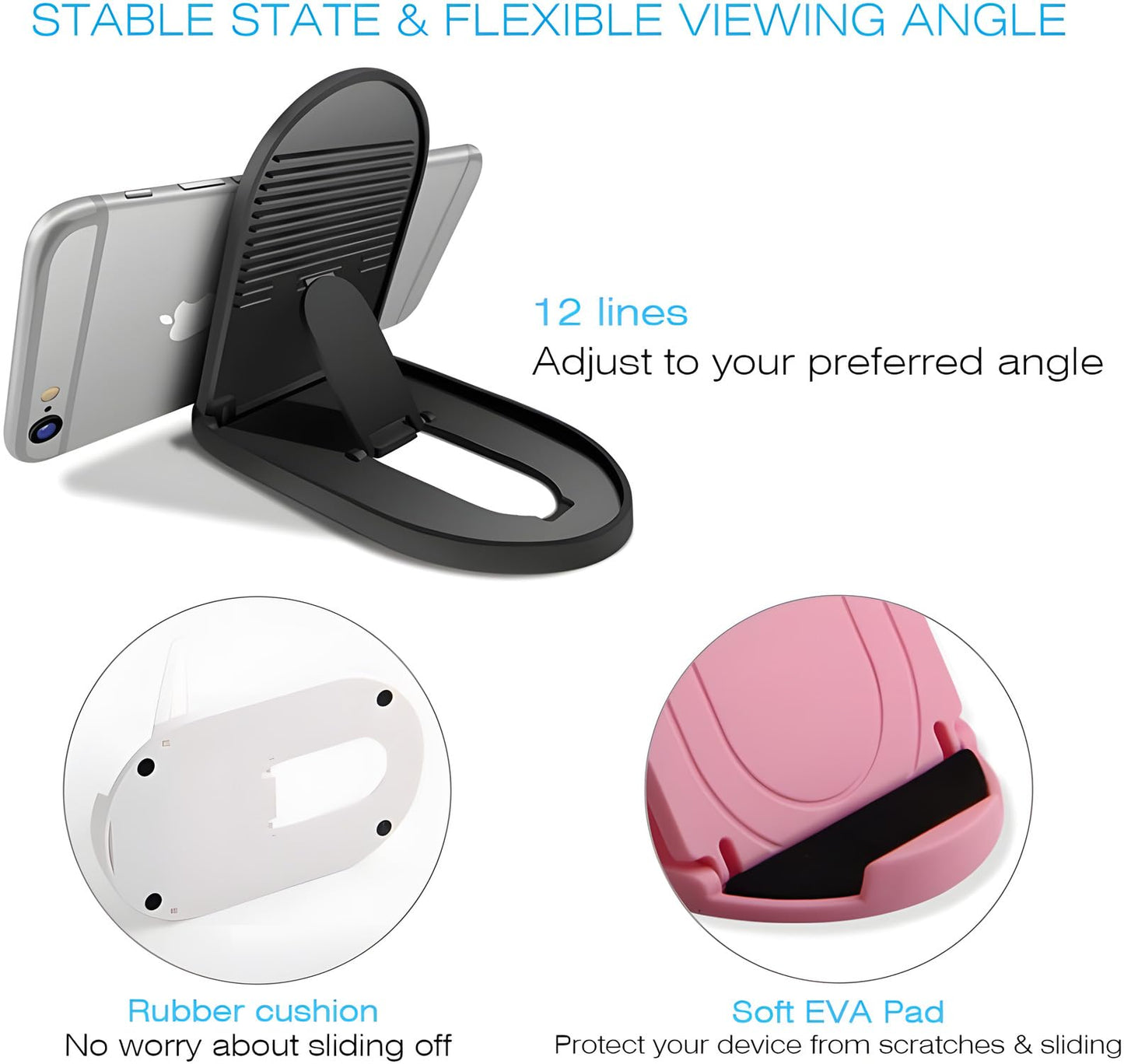 [3-Pack] Cell Phone Stand for Desk, Portable Foldable iPhone Stand Holder Stand, Adjustable Multi-Angle Desktop Cradle for New iPhone 17 16 15 14 Pro