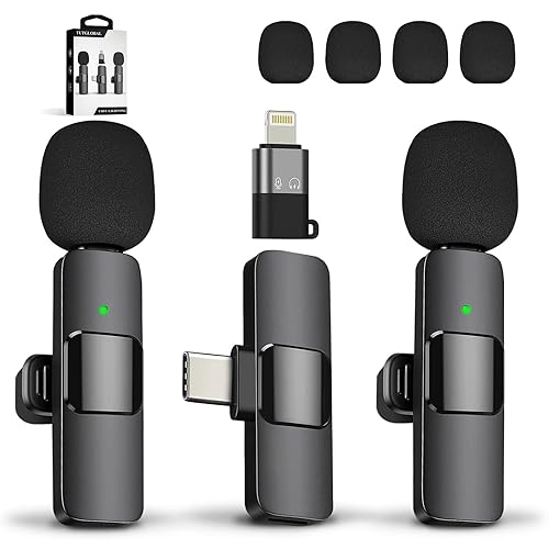 TUTGLOBAL New Mini Wireless Microphone for iPhone iPad Android,Lavalier Microphone for Video Recording,2 Pack iPhone Mic Crystal Clear Recording with