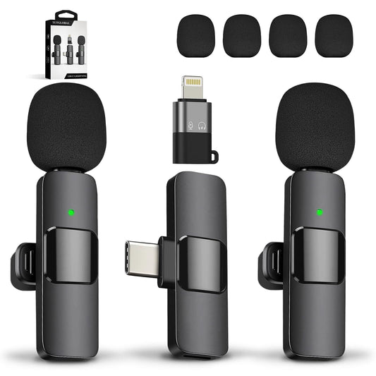 TUTGLOBAL New Mini Wireless Microphone for iPhone iPad Android,Lavalier Microphone for Video Recording,2 Pack iPhone Mic Crystal Clear Recording with