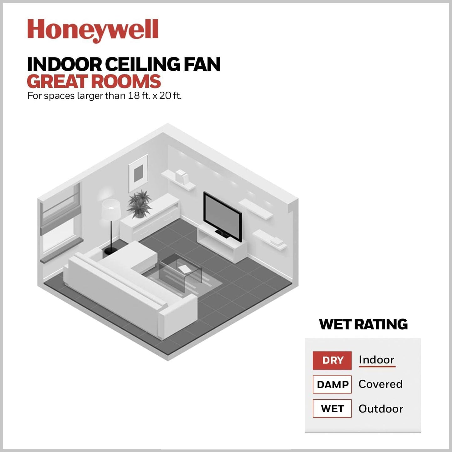 Honeywell Ceiling Fans Phelix, 56 Inch Contemporary Indoor LED Ceiling Fan with Light, Pull Chain, Dual Mounting Options, Modern High Performance