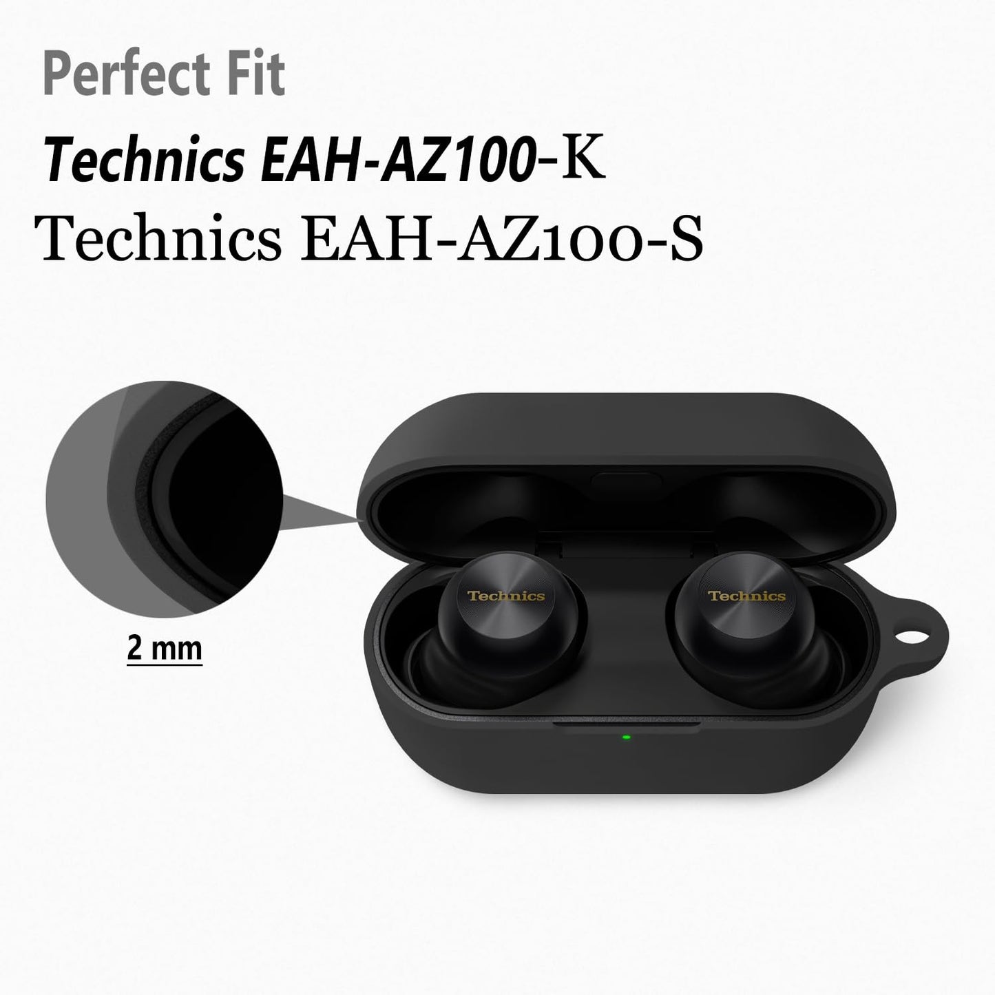 Geiomoo Silicone Case for Technics EAH-AZ100-K, EAH-AZ100-S, Soft Flexible Scratch Resistant Protective Cover with Carabiner (Black)