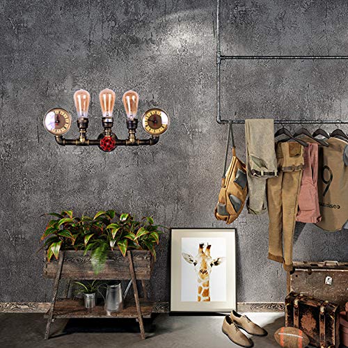 LMSOD 3 Lights Water Tube Wall Sconce, Retro Industrial Steampunk Wall Light Fixture in Antique Bronze