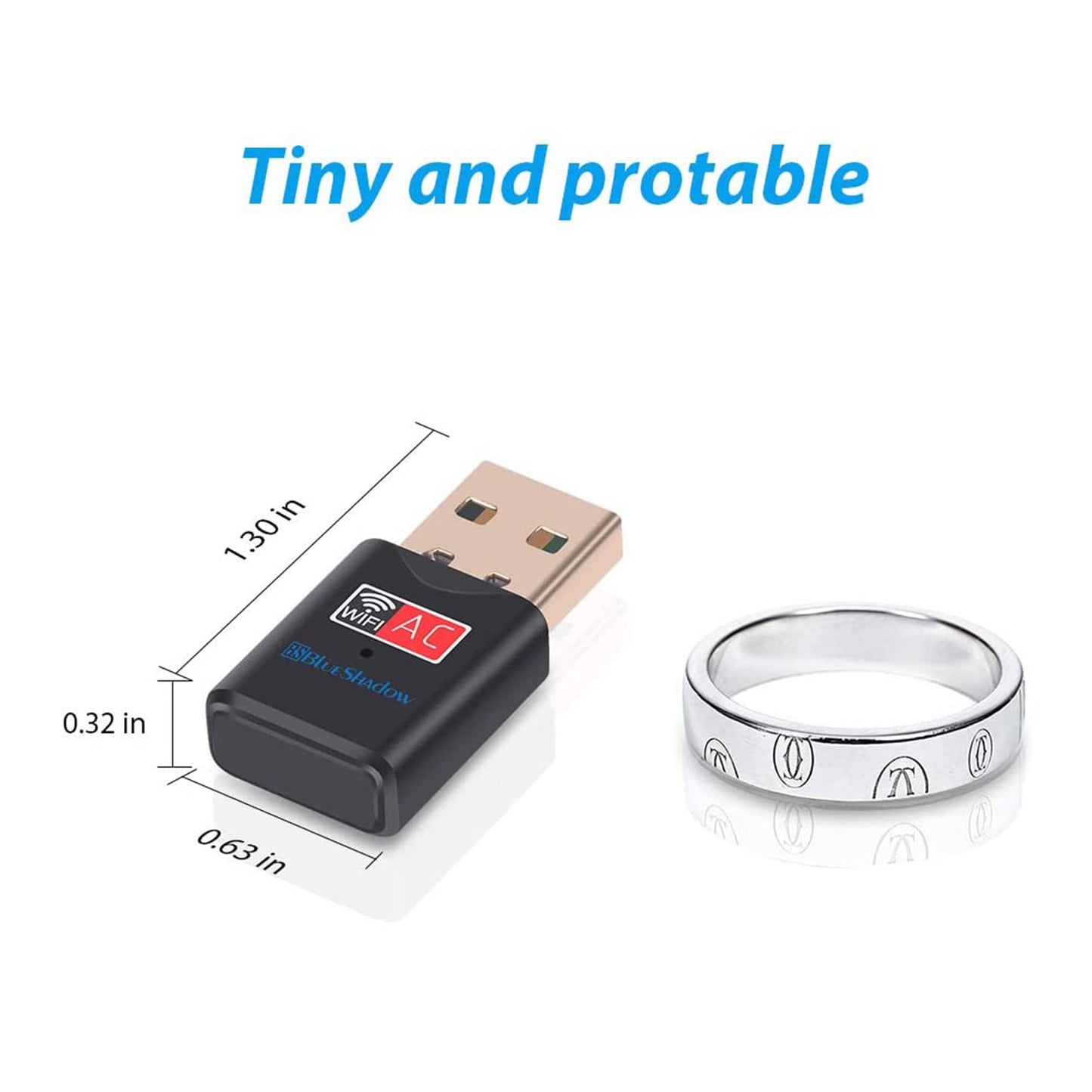 Blueshadow USB WiFi Adapter - Dual Band 2.4G/5G Mini Wi-fi ac Wireless Network Card Dongle with High Gain Antenna for Desktop Laptop PC Support