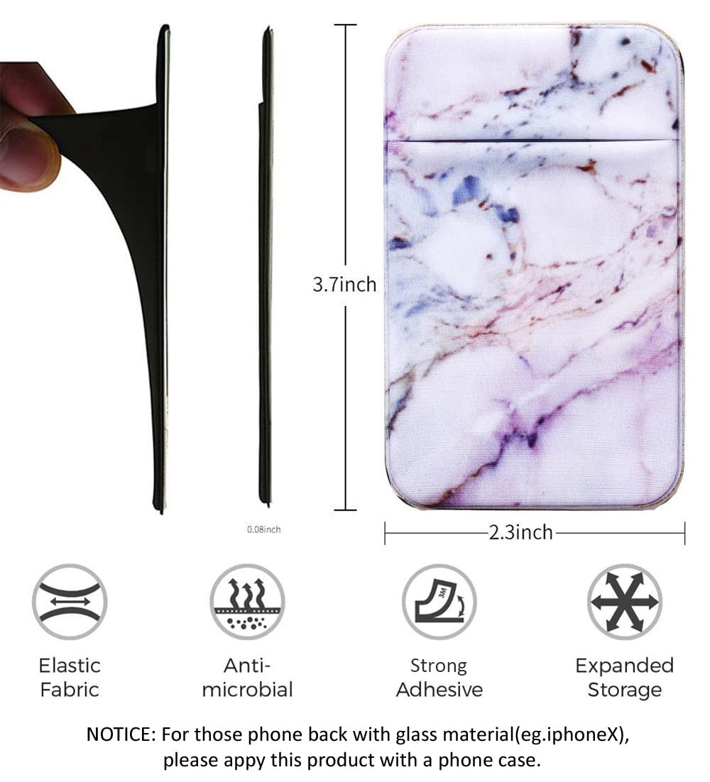 2Pack Marble Adhesive Phone Pocket,Cell Phone Stick On Card Wallet Sleeve,Credit Cards/ID Card Holder(Double Secure) with Sticker for Back