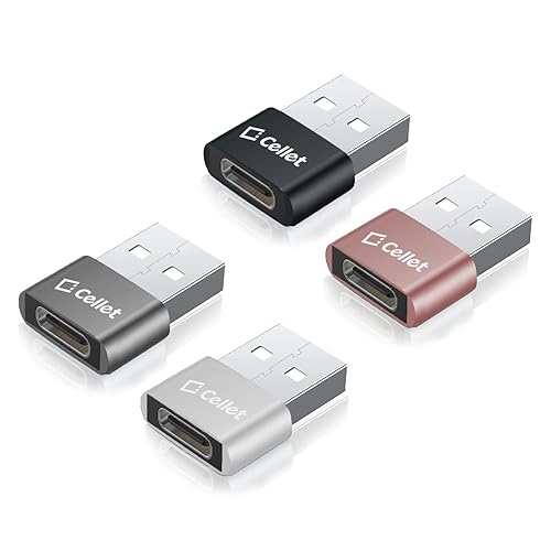 Cellet 4-Pack USB-C to USB-A Adapter, Convert Female USB-C to Male USB-A, Sync and Charge
