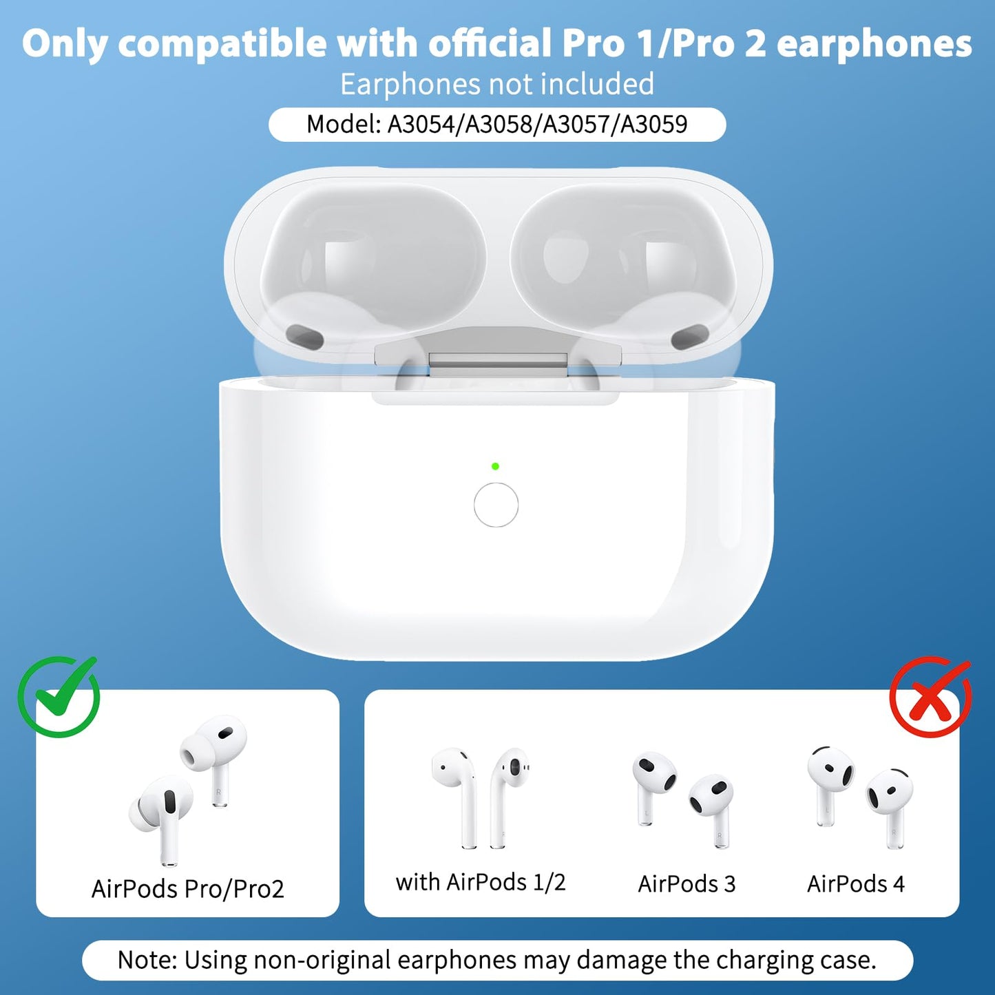 Wireless Charging Case Replacement Compatible with AirPod Pro 2nd & 1st Generation, AirPod Pro 2 1 Case with Bluetooth Pairing Sync Button,USB-C