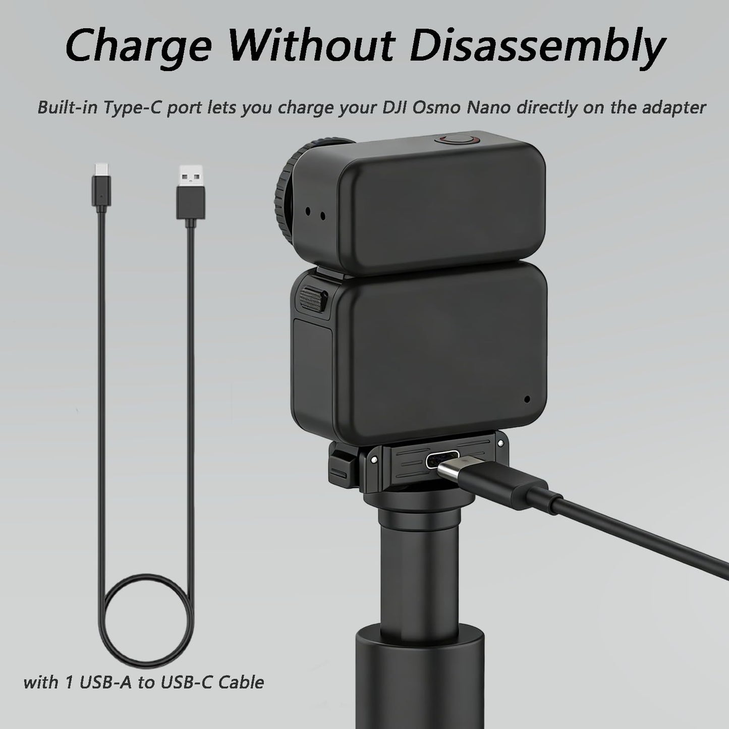 BLIKEJIN Charging Quick Release Adapter Base with Type C Port for DJI Osmo Nano, Dual-Direction Magnetic Mount with 1/4 Screw (1 USB-A to USB-C Cable)