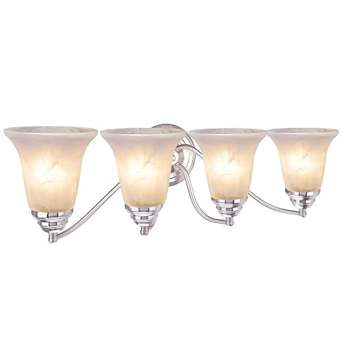 Aspen Creative 62136, Four-Light Metal Bathroom Vanity Wall Light Fixture, 23 1/2" Wide, Transitional Design in Brushed Nickel with Faux Alabaster