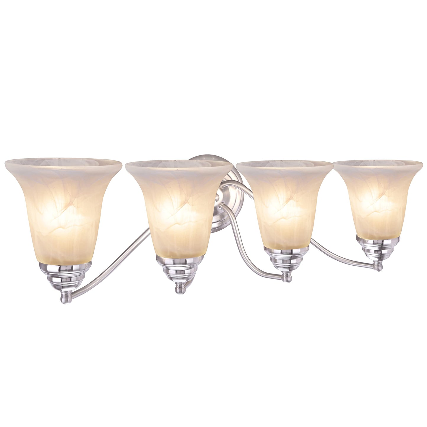 Aspen Creative 62136, Four-Light Metal Bathroom Vanity Wall Light Fixture, 23 1/2" Wide, Transitional Design in Brushed Nickel with Faux Alabaster