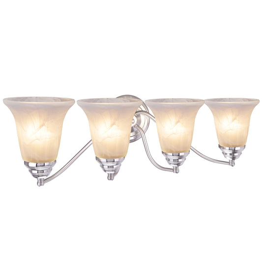 Aspen Creative 62136, Four-Light Metal Bathroom Vanity Wall Light Fixture, 23 1/2" Wide, Transitional Design in Brushed Nickel with Faux Alabaster