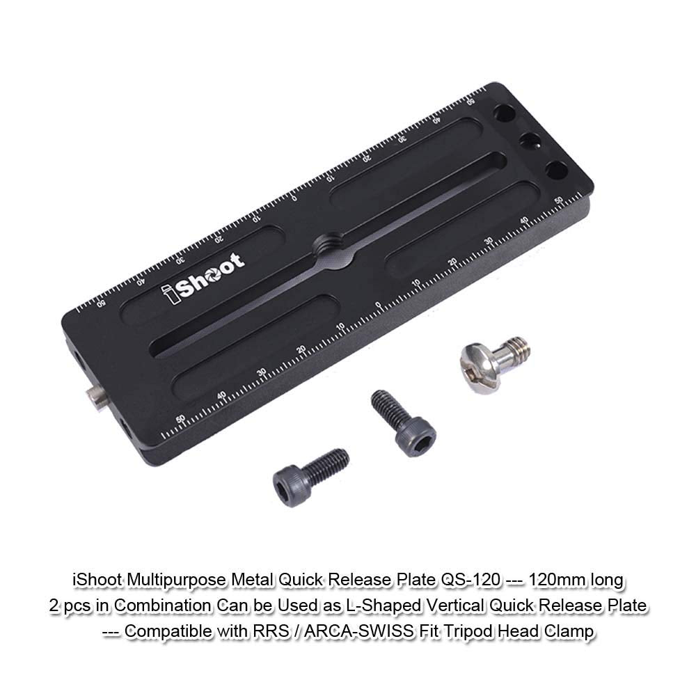 iShoot Quick Release Plate Compatible with Large Camera w/Battery Grip Canon 1DX II 1DX 1Ds Nikon D6 D5 D4 D3 D3S D3X D2X D2H D1 D1X D1H &Arca Fit