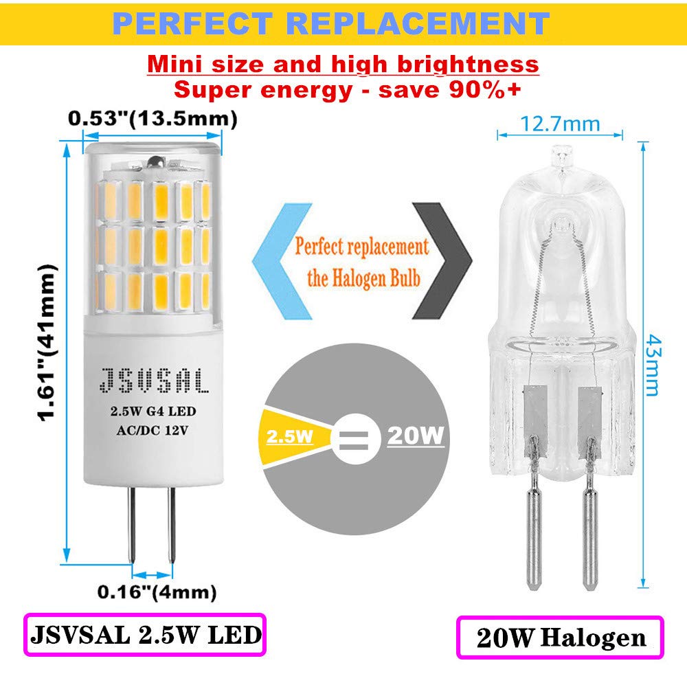 JSVSAL G4 LED Bulb,Soft White 3000K,2.5W 12V, Non-dimmable,4-Pack