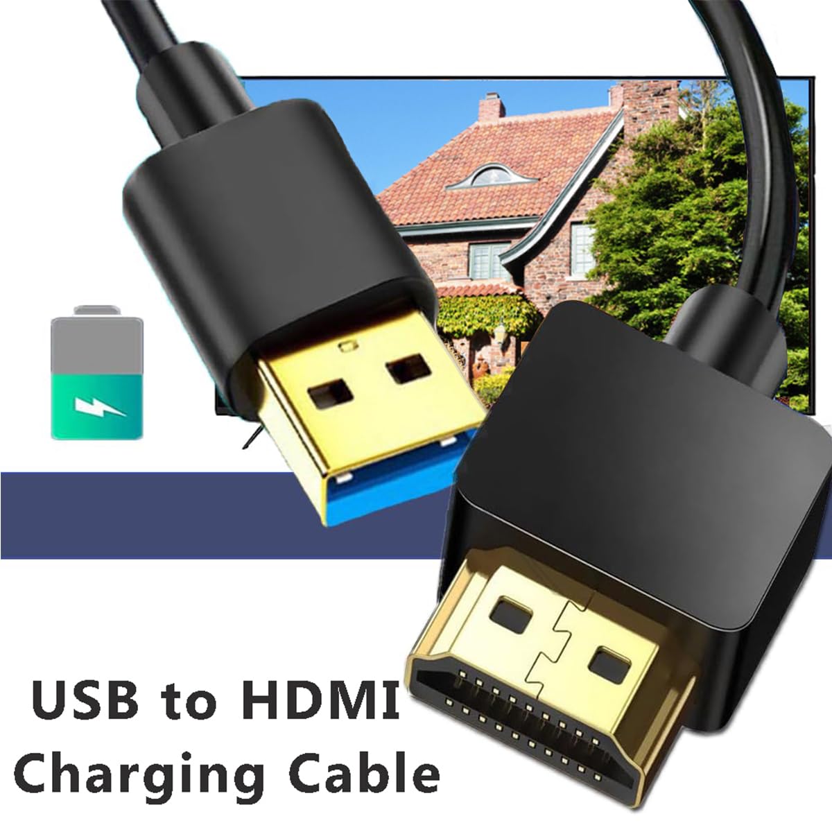 HRIOEKAX USB to HDMI Charger Cable, USB-A to HDMI Male Cord for Monitor/HDTV/DVD Player/Projector, 1.65FT/0.5M, Black