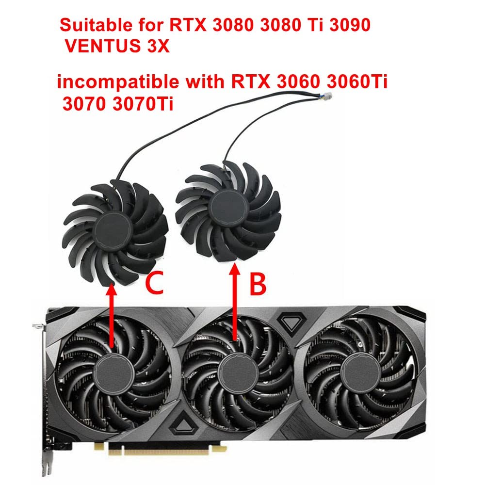 Rakstore PLD09210B12HH 85mm Graphics Card Cooling Fan Replacement for MSI RTX 3080 3080Ti 3090 Ventus 3X Quiet Cooler Fan (B+C)