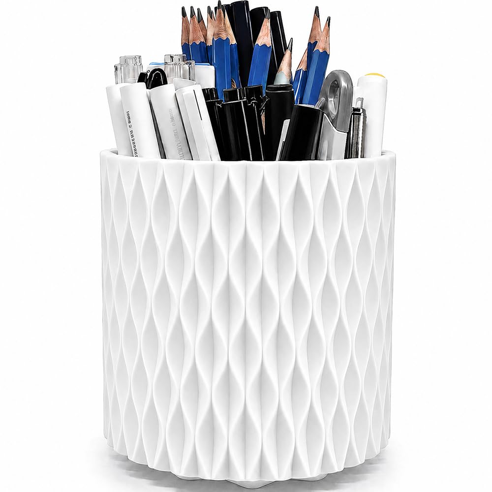 Lebenrich Rotating Pen Holder for Desk, 5 Slots Easthetic Pencil holder Desk Organizer Supplies and Accessories for Women Girls, Pencil Cup for Office