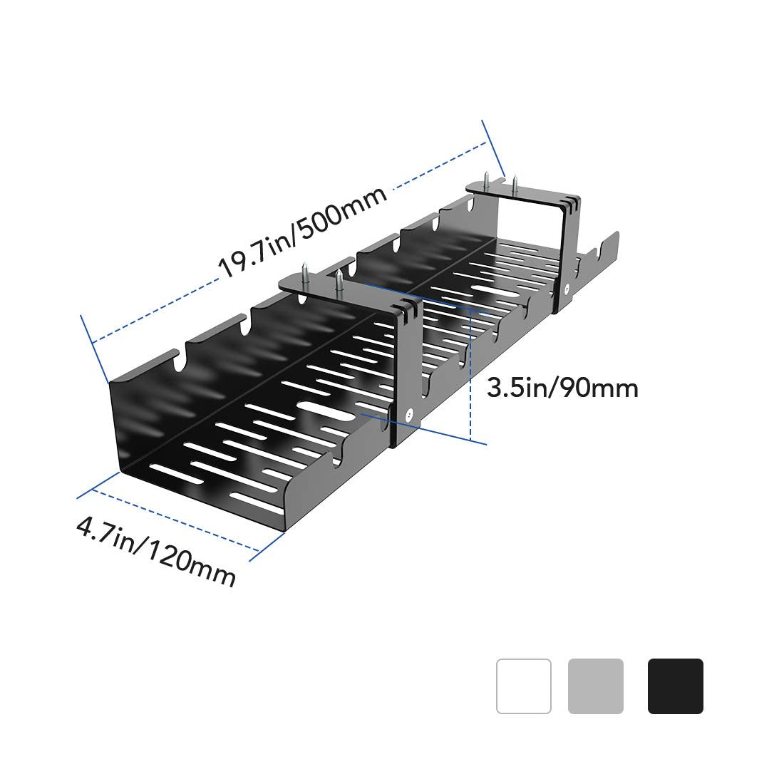 Cable Management Under Desk Tray for Home Office Desk, Metal Raceway Wires Cable Management Tray Tidy Organizer (Black)
