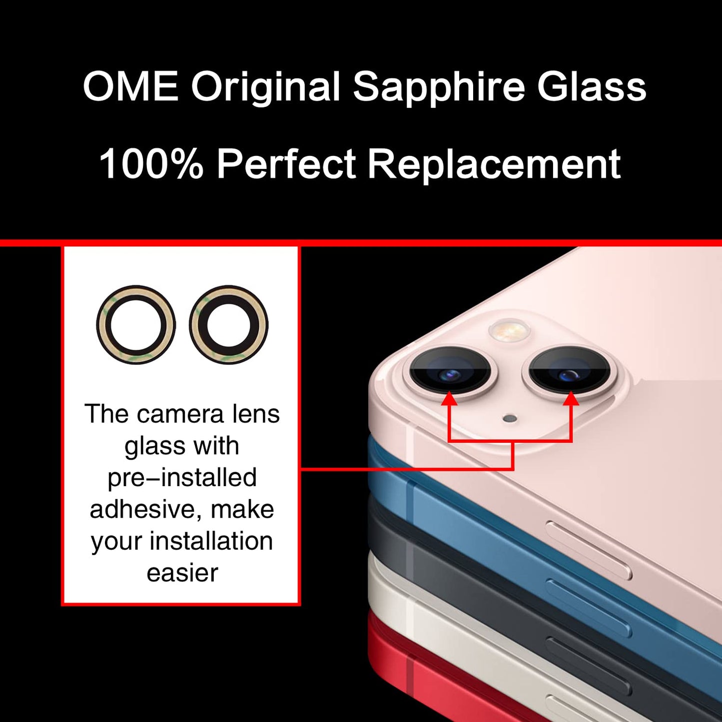 ASDAWN Back Rear Camera Lens Glass Replacement for iPhone 13 6.1 inch and 13 Mini 5.4 inch with Pre-Installed Adhesive, Back Lens Glass