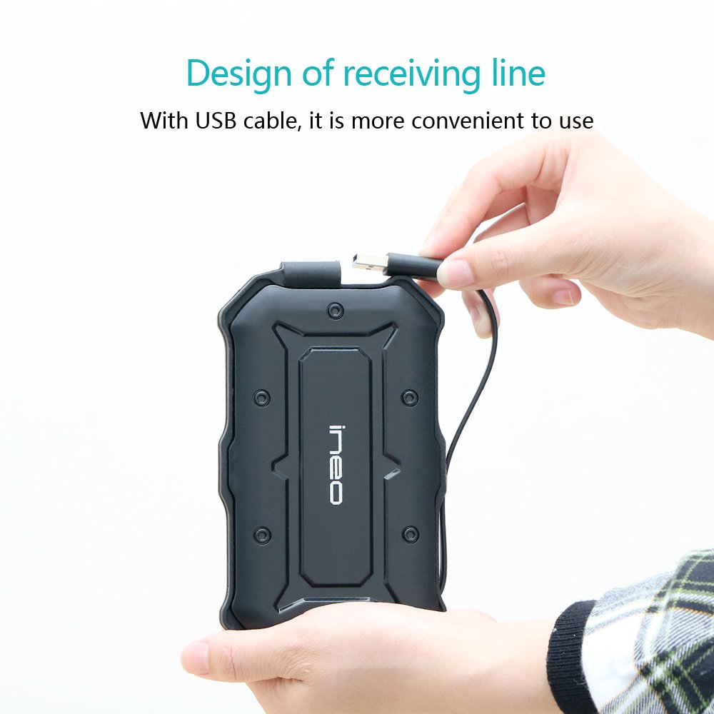 Ineo 2.5" USB 3.0 Type A Rugged Waterproof & Shockproof External HDD Enclosure - IP66 Rated, Compatible with PS5, Xbox, Laptops, MacBook, WD, Seagate