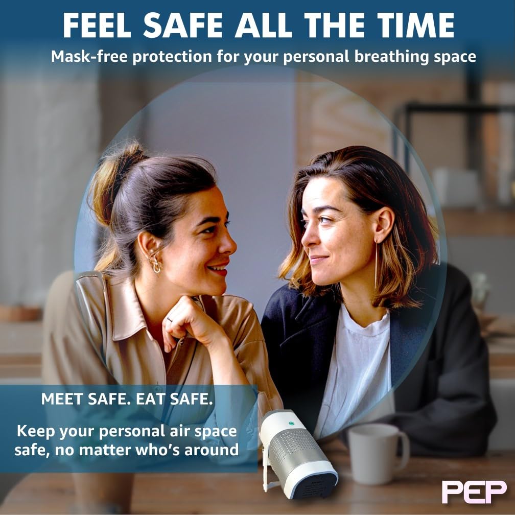 PEP UV Personal Air Purifier - Portable UVC Purifier for Personal Breath Disinfection - Mask-Free Protection for Work, Travel, or Socializing